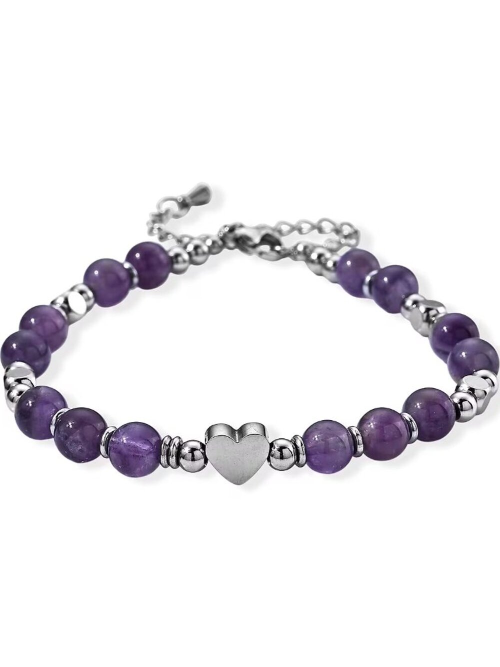 Natural African Amethyst Beaded Bracelet in Stainless Steel